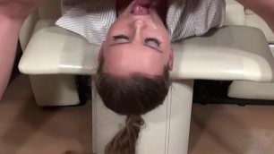 Business woman gets her face fucked
