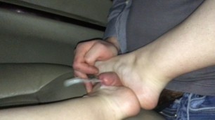 Step Sister Feet and Soles Fucked and Cum on Leg in Boyfriend Car