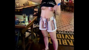 Public Fun Tits out Exhibition Playing Darts Flashing Boobs at the Local Bar Flasher MILF